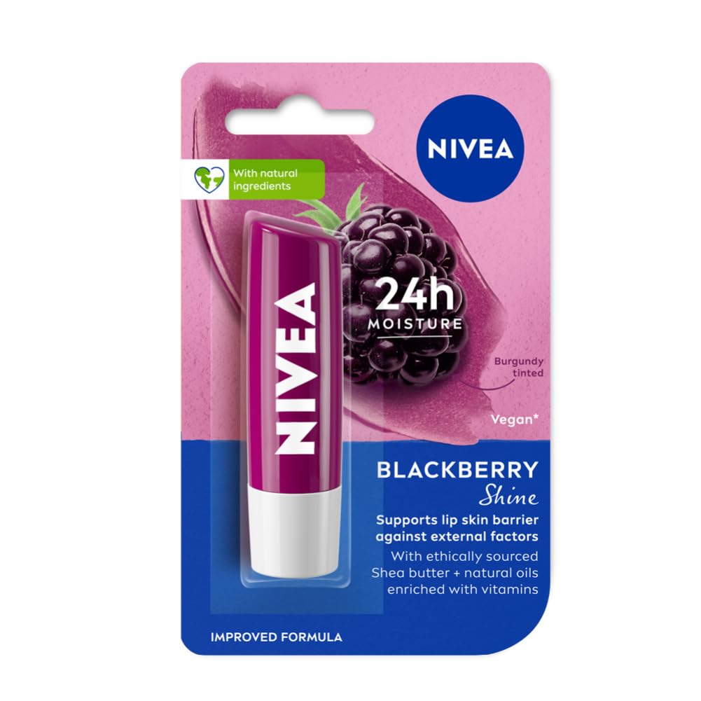 NIVEA Cherry Shine 4.8g Lip Balm|24 H Melt in Moisture Formula|Natural Oils|Glossy Finish,4.8 g (Pack of 1)