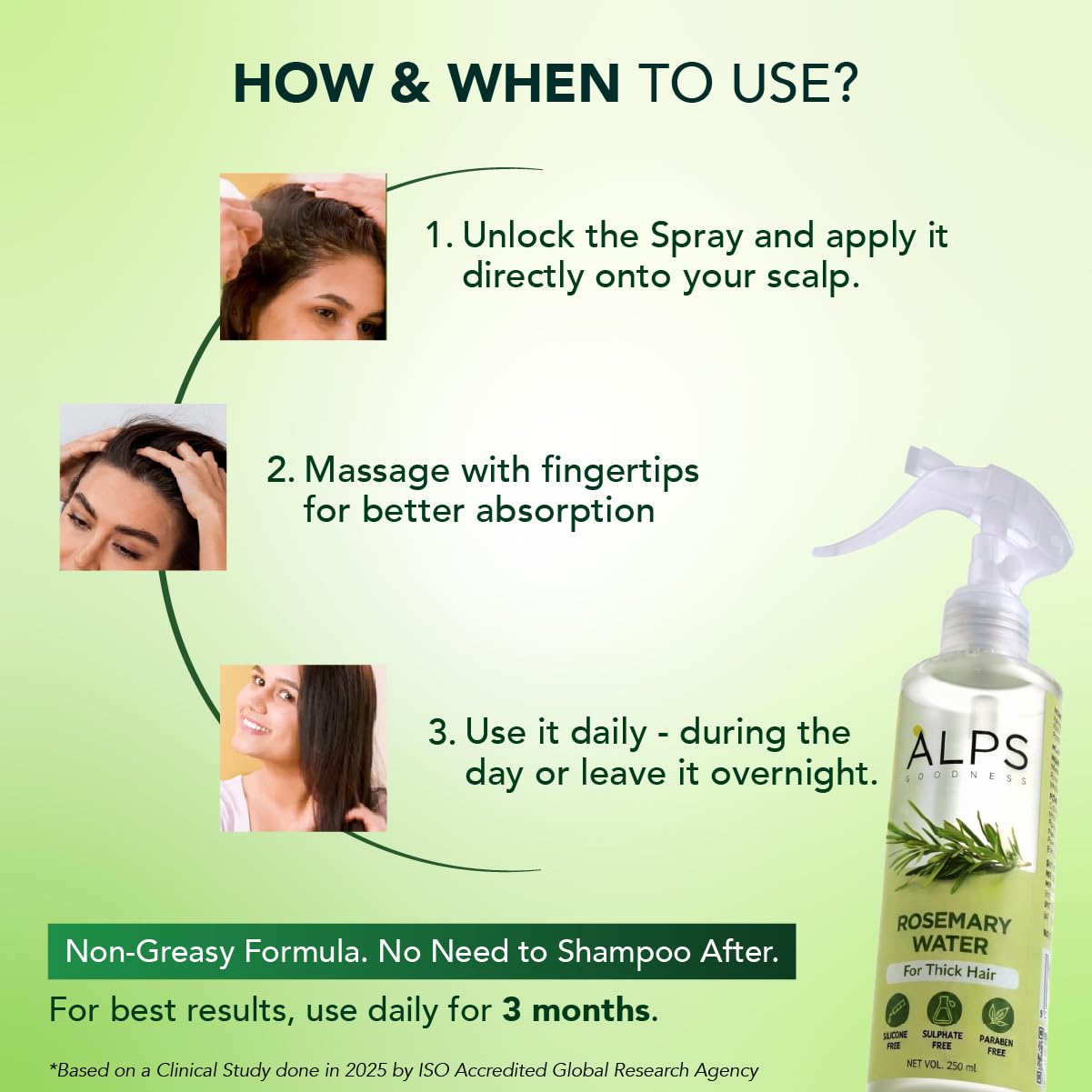 Alps Goodness Rosemary Water Spray for Hair Growth (250ml) | Clinically Proven (In Vivo Tested) to Reduce Hair Fall & Promote Regrowth | 100% Natural Rosemary Extract | Leave-On Scalp & Hair Spray For Men & Women