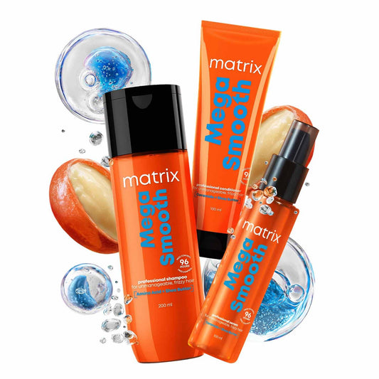 MATRIX Mega Smooth Shampoo (200ml), Conditioner (100ml) & Serum(100ml) Combo with Shea Butter for Frizzy Hair | Max Smoothness for 4 Days | Used by 1 Lakh Hairstylists* | For All Hair Types